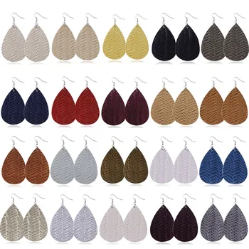 

20Pairs/lot Women Weave Pattern Pu Leather Earrings 2020 Teardrop Black Red Earings Fashion Korean Earing Drop Jewelry Wholesale