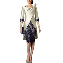 

2022 Knee Length Mother of the Bride Dresses Custom Two Pieces Short of the Groom Gowns with Jacket Lace Prom