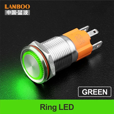 G LED Ring LANBOO Factory 16 мм высокий ток 10 А Высокая мощность 12 в 110 В 24 В 220 В светодиодный светильник с фиксацией мгновенный самоблокирующийся кнопочный переключатель - Цвет: G LED Ring