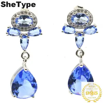 

29x14mm 4.32g New Arrival Rich Blue Violet Tanzanite Gift For Sister 925 Solid Sterling Silver Earrings