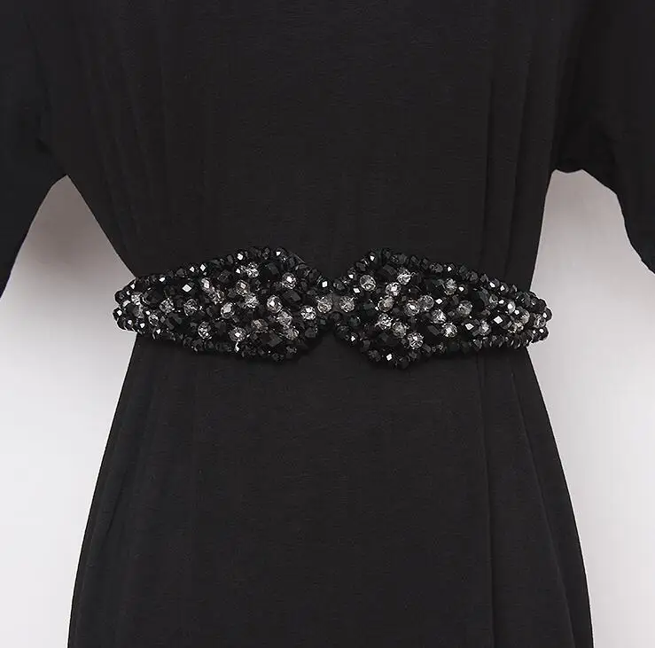 Женские Подиумные модные blingbling Стразы с бисером широкие пояса женское платье Корсеты Пояс Ремни украшения широкий пояс R2426 - Цвет: black