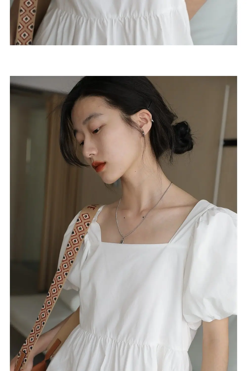 Dress Women Pure Puff Sleeve All-match Elegant Square Collar Loose Temperament Fashion 2021 Newest Classy Summer Clothing Tender womens clothes