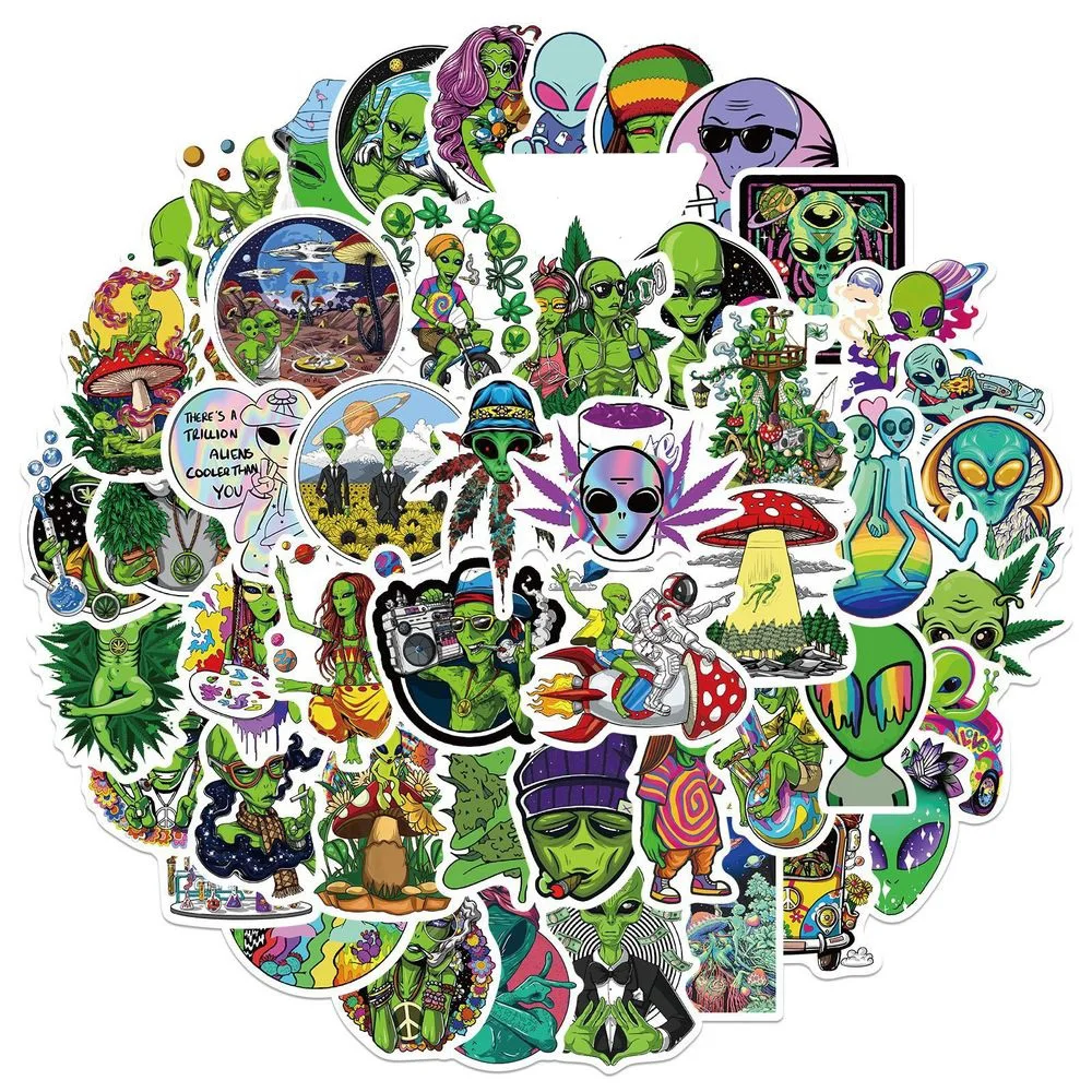 Cartoon Stickers Graffiti Stickers 10/50PCS Weed Alien Sticker Psychedelic Funny Characters Leaves Graffiti Stickers Bike Travel Luggage Guitar Laptop Cool Sticker