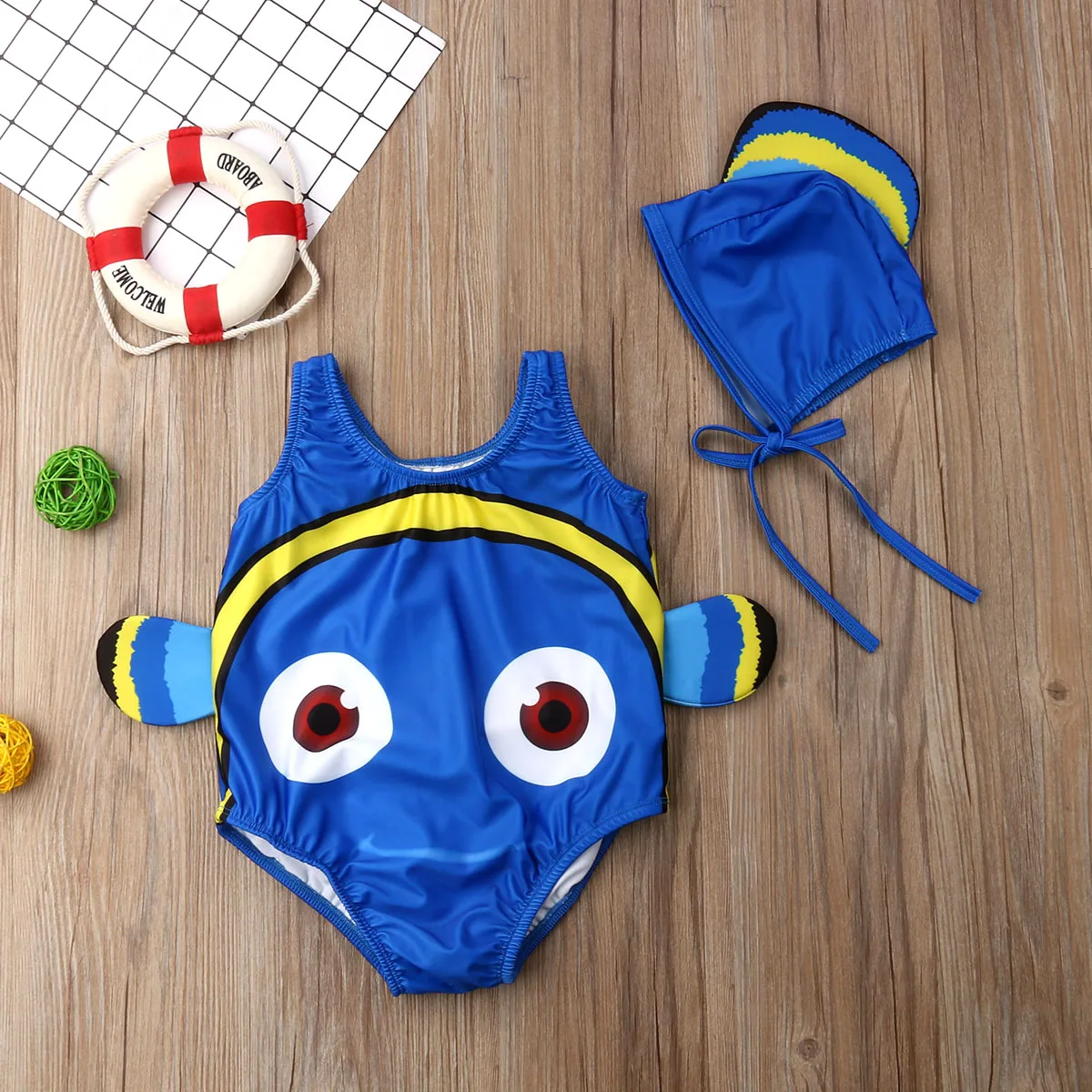 HOT Kids Baby Girl Goldfish Swimwear Bikini Toddler Swimsuit Costume+Swimming Cap Cute 3D Cartoon 2Pcs Outfits 1-5T