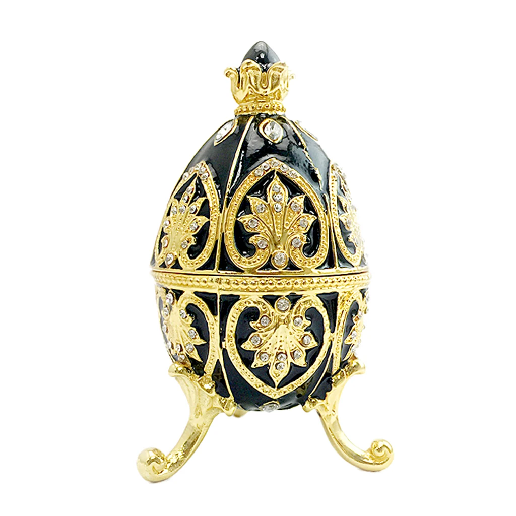 

Enamel Rhinestone Flower Pattern Easter Egg Jewelry Storage Box Holder