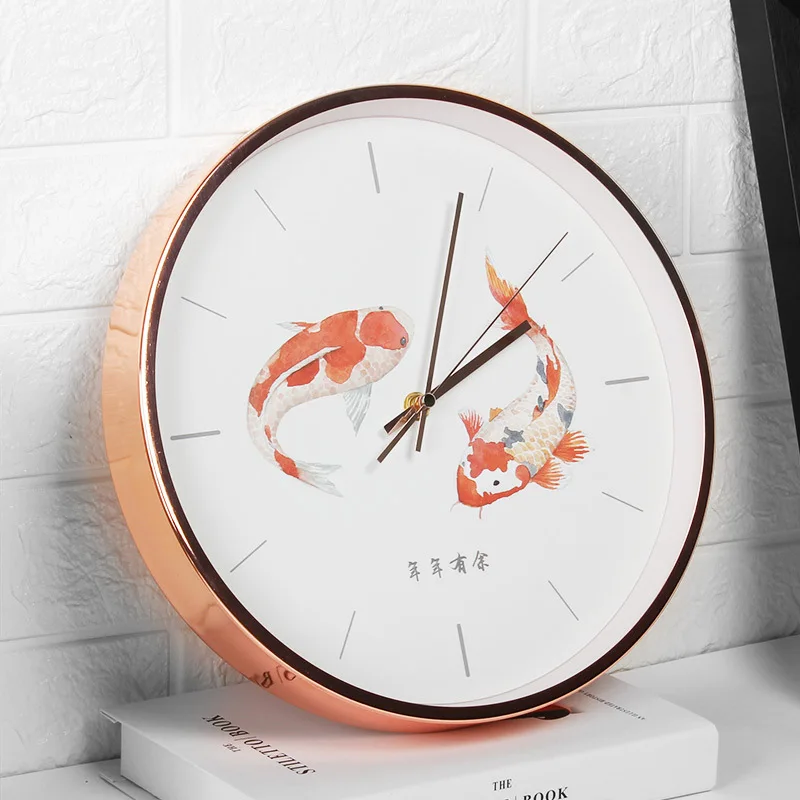 Koi Wall Clock Living Room Feng Shui Mute Quartz Clock Chinese Style