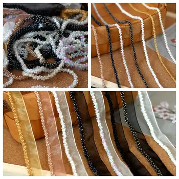 

9.5Yards Beaded Handmade Lace Trims Wedding Dress Belt Sash Ribbon Bridal Applique Fabric Sewing Glass Bead Headdress Materials