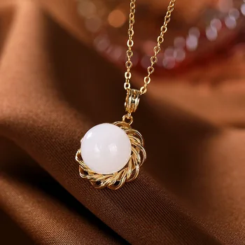 

sterling silver inlay and Tianyu round bead pendant antique high grade twist women's sweater chain silver set chain
