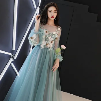 

Party Dress Long Female Flower Haute Couture Noble Elegant Ladies Lace Gown Birthday Girls Occasion Host Art Annual Meeting A110