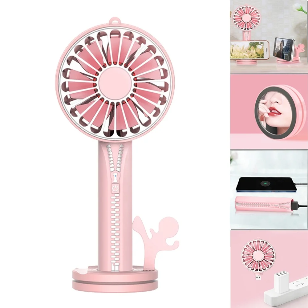

4 in 1 Multi-function Portable Mini Fan Phone Bracket Charger Makeup Mirror USB Office Desktop Cylinder Fan