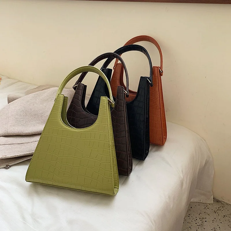 

1 PC Retro Alligator Pattern Shoulder Bag Women Vintage Small Triangle Bag Ladies PU Leather Top-handle Bag Satchel Dropship New