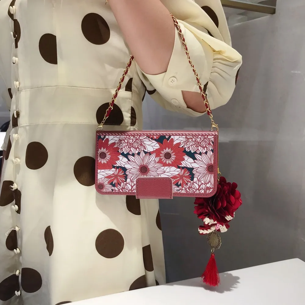 

Exquisite luxury red sunflower card holder chain phone case for samsung Galaxy S8 S9 S10 S20 plus note 10 20 ultra back cover