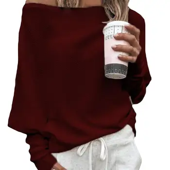 

Sexy Womens turtleneck Solid Color Off Shoulder Long Sleeve Sweater Loose Knitted Pullover 2020 New Blouse