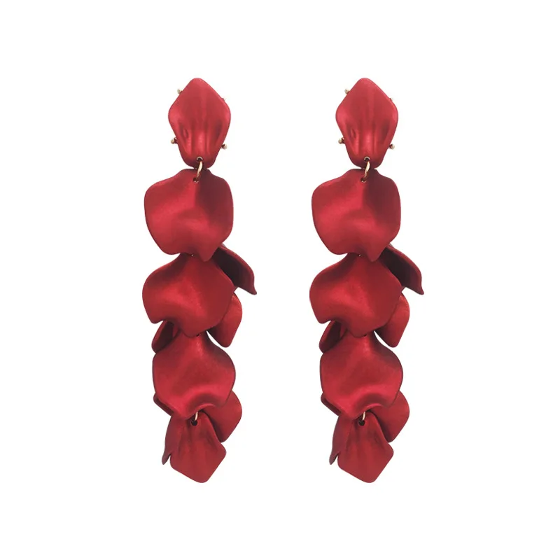 Aretes de mujer, современный стиль, дизайн, большие красные лепестки роз, серьги с кисточками, тренд, темперамент, летние корейские серьги для женщин