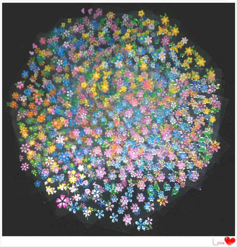 

10Sheets Colorful Flowers Nail Stickers 3d Self-adhesive Decals Korean Rose Nailart Supplies Kawaii Lily Plant Glass Mixed Decor