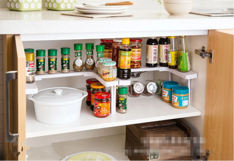 Регулируемый Кухонный органайзер для специй 2 х Уровневый стеллаж из АБС