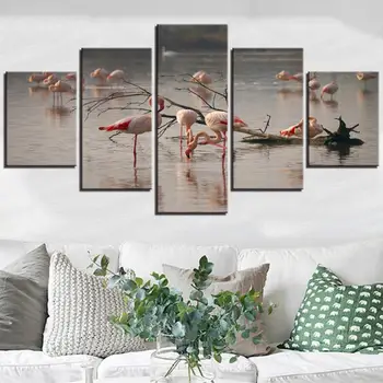 

5 Pieces White Pink Flamingo Canvas Painting Bird Posters Animal Pictures For Home Room Improvement Decor Modern Wall Stickers