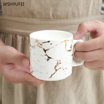 

Nordic style matte gold marble white breakfast milk coffee oatmeal mug ceramic cup modern simple home candy color office cup