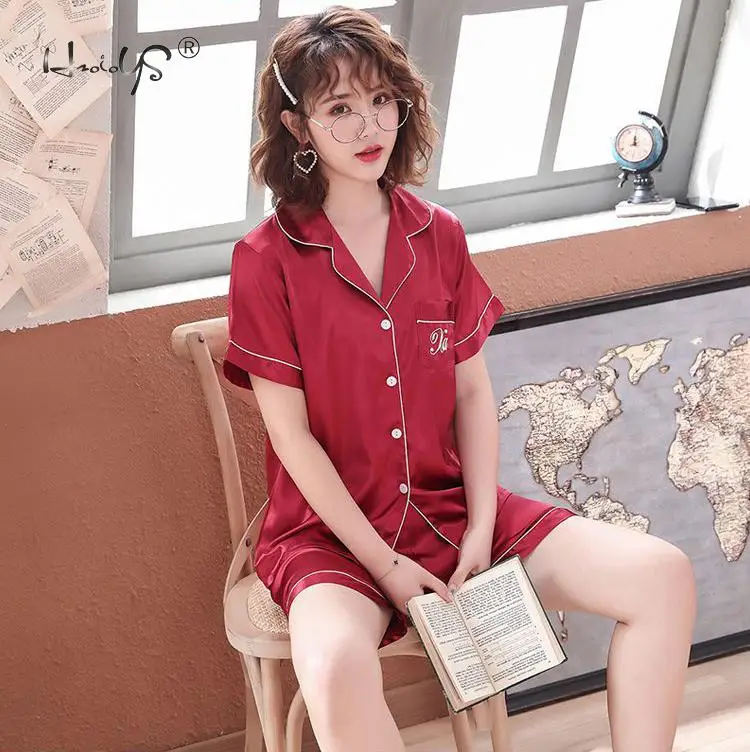 Wine Red Women Женские пижамы для влюбленных, шелковые атласные пижамные комплекты, парные пижамы для женщин, комплекты одежды для сна, Pijama Mujer - Color: Wine Red Women