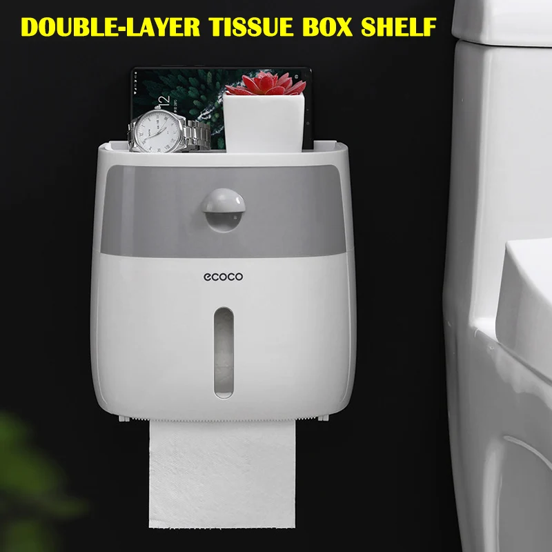 

Hot Double-layer Free Punching Waterproof Toilet Paper Holder Wall Mounted Self Adhesive Tissue Box XJS789