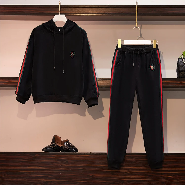 Большой размера плюс XL-4XLTracksuit для женщин комплект из двух частей толстовки брюки одежда Теплый Зимний бархат утолщение спортивный костюм Conjunto
