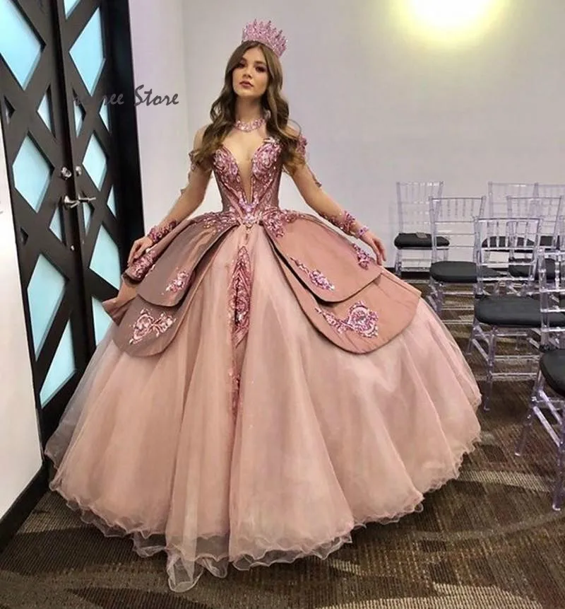 Dusty Pink Princess Quinceanera Dresses 