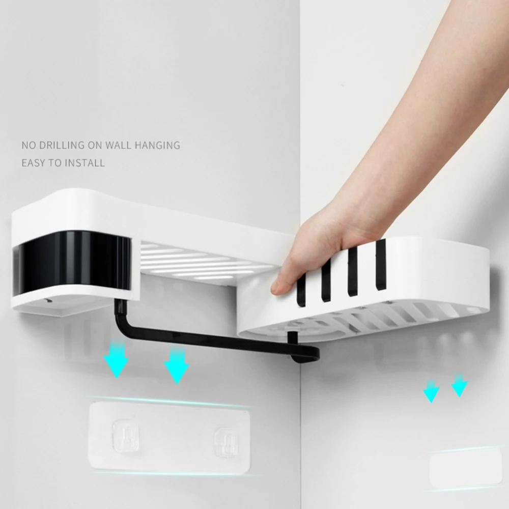Bathroom Storage Rack Free Punching Wall Hanging Rack with Foldable Hook Home Kitchen Bathtub Corner Storage Supplies