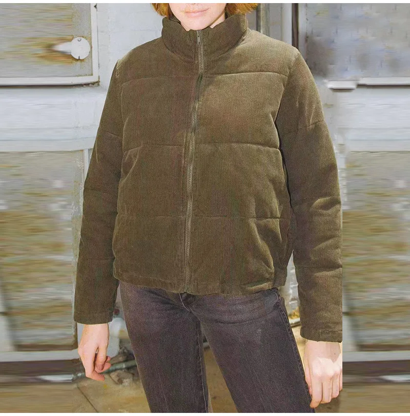 

Army Green Winter Warm Thick Parkas Women Turtleneck Zipper Long Sleeve Corduroy Autumn 2019 Jackets Femme Chaqueta Muje