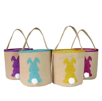 Kaufen Ostern Bunny Taschen FĂŒr Ei Hunts Sackleinen Ostern Kaninchen Korb Einkaufstasche Handtasche Kinder Candy Tasche Eimer Partei Liefert SN3684