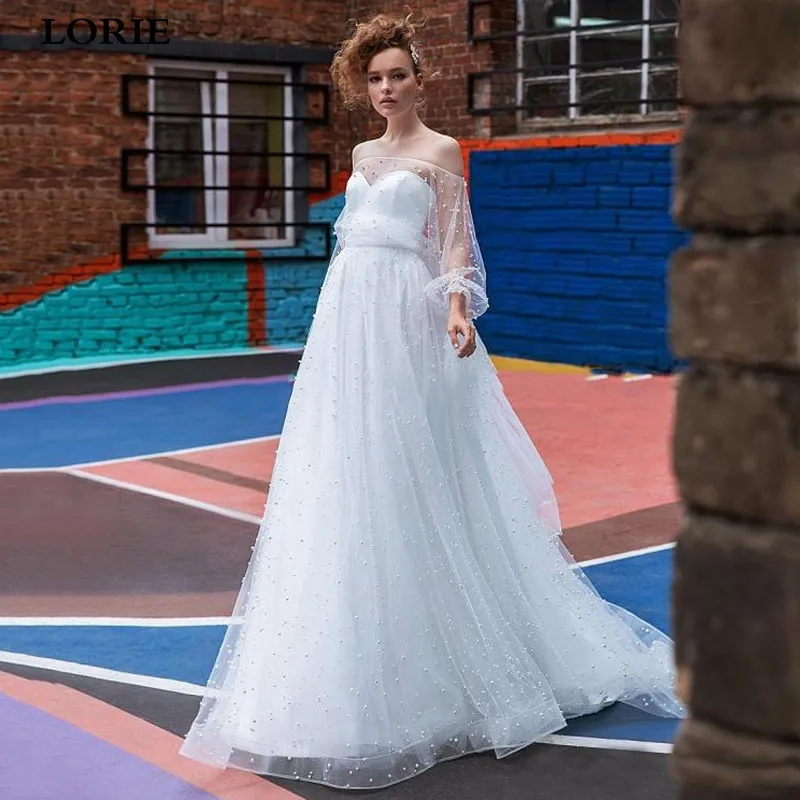 Свадебные платья из жемчуга LORIE Princess 2020 с открытыми плечами и пышными рукавами robe