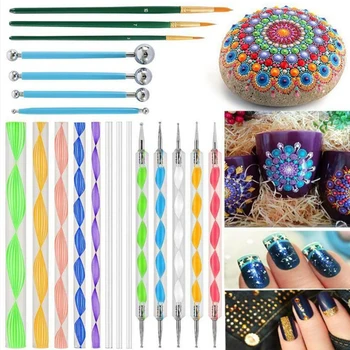 

20pcs Portable Nail Art Professional Salon Mandala Stencil Double End Dotting Tool Set Drawing Acrylic Rod DIY Embossing