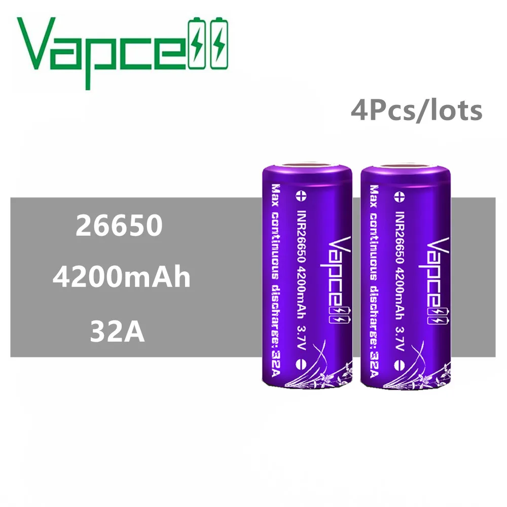 4 шт. VAPCELL INR26650 INR 26650 аккумуляторная батарея 4200 мАч 32 А большая емкость литиевая