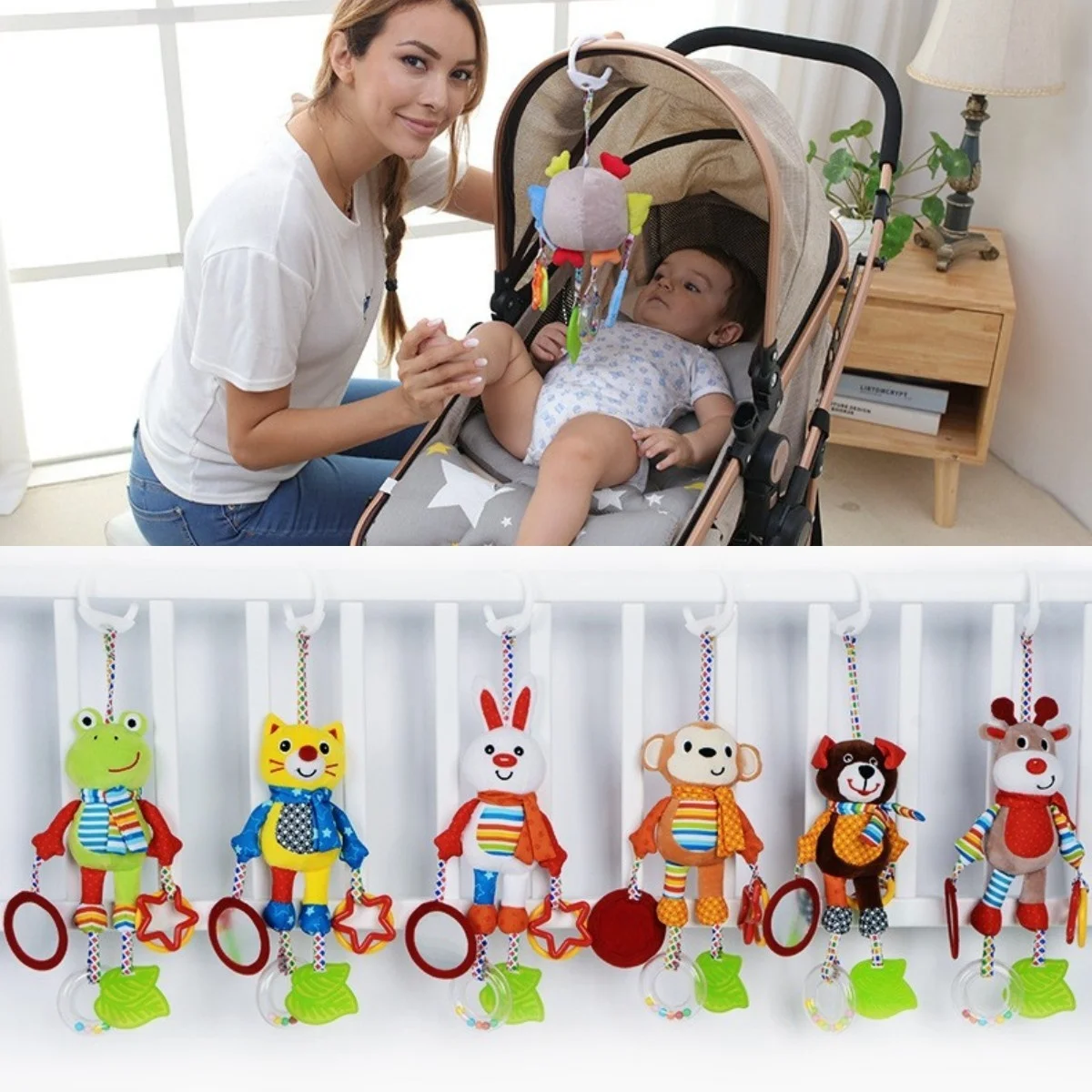 

Cartoon Baby Toys 0-12 Months Bed Stroller Baby Mobile Hanging Rattles Newborn Plush Infant Toys For Baby Boys Girls погремушки