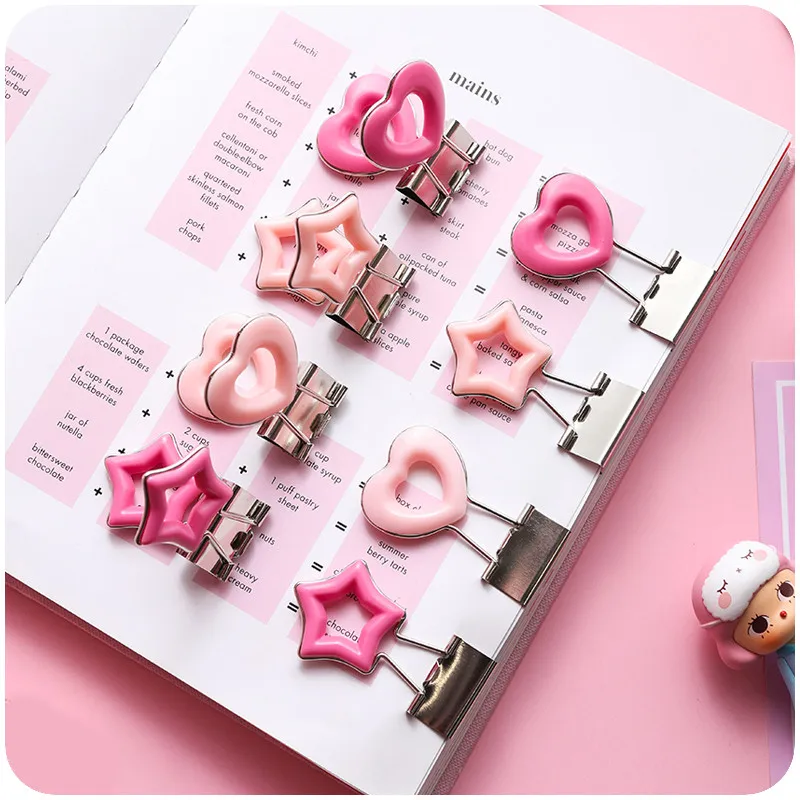 

Color Heart Shape Metal Binder Clips Hollow Out Long Tail Clip Notes Letter Paper Folder Bookmarks Office Binding Supplies