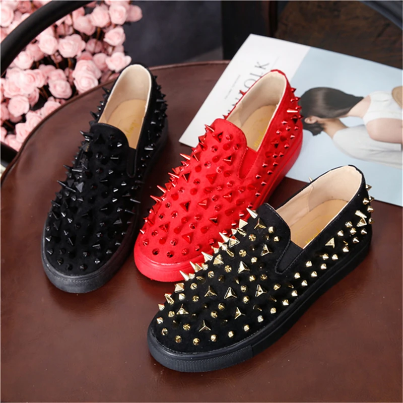 

Chowarin Ladies casual Couple shoes flats 2019 New Spring Autumn Fashion Soft Suede Gold Rivets round Toe Espadrilles Size 42 42