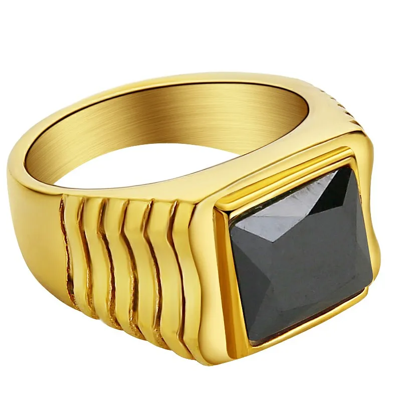 Valily Jewelry Для женщин кольцо Нержавеющая сталь цвета: золотистый, красный/черный камень кубический цирконий Кольца для Для мужчин обручальное кольцо с простыми линями кольца