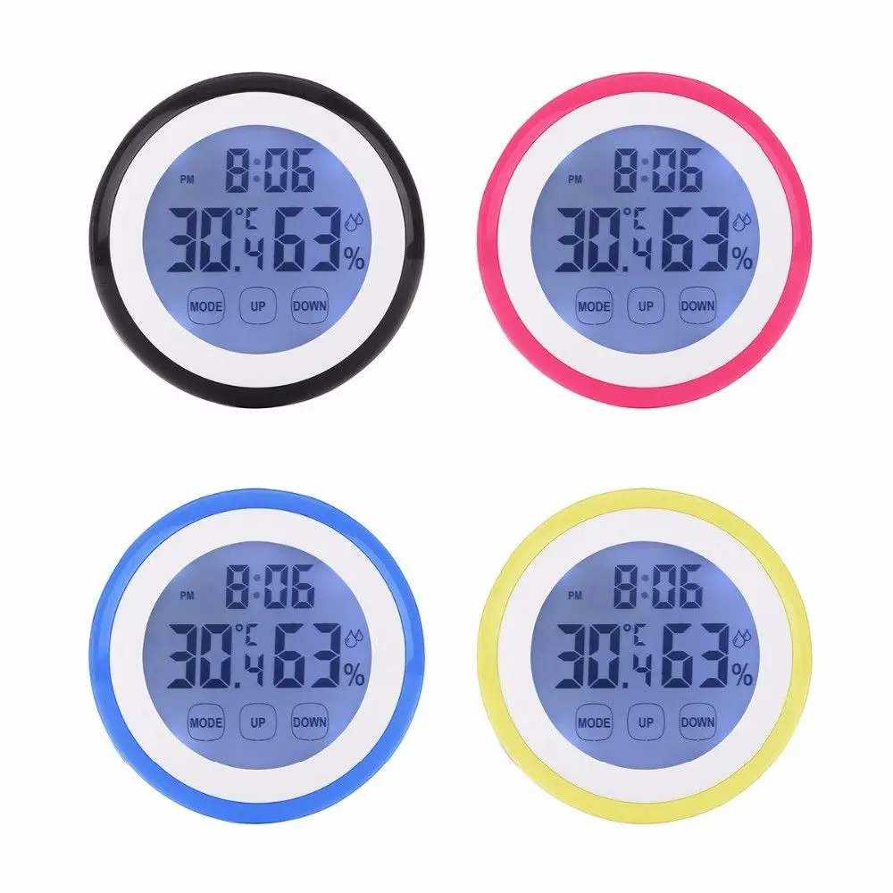 Digital Temperature Humidity Time Function Wall Clocks Backlight For Bedroom Without Batteries 90*90*26mm quartz clock