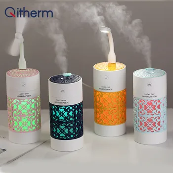 

Qitherm 250ml Air Humidifier with LED Night Lamp Mini Fan Aroma Essential Oil Diffuser USB Fogger Mist Maker for Home Office Car
