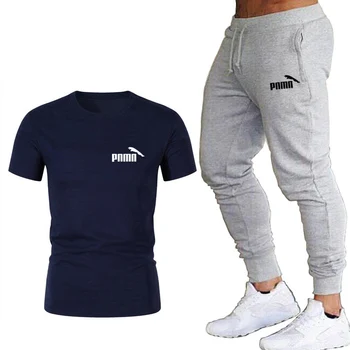 

Cotton short-sleeved men's tracksuit gym fitness compression sport suit clothes running jogging sportswear exercise fitness pant
