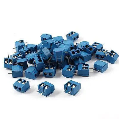 

50pcs 5mm Spacing 2-Pin PCB Mount Screw Terminal Blocks Blue 300V 16A