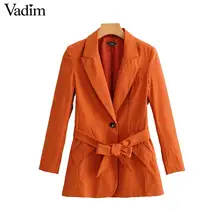 Vadim Женский стильный, оранжевый Блейзер галстук-бабочка пояс, карманы на пуговицах сзади пальто женская верхняя одежда для офиса CA544