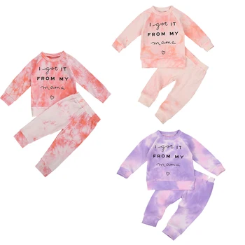 

1-5Y Spring Autumn Girls Clothing Sets Toddler Newborn Girls Letter Tie Dye Print T-shirts+Pants Children Ribbed Knitted Outfits
