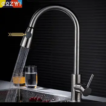 

Deck Mounted Kitchen Faucet Sus 304 Material 360 Rotatable Spout Pull Down Sprayer Sink Tap Lead Free Kitchen Faucets