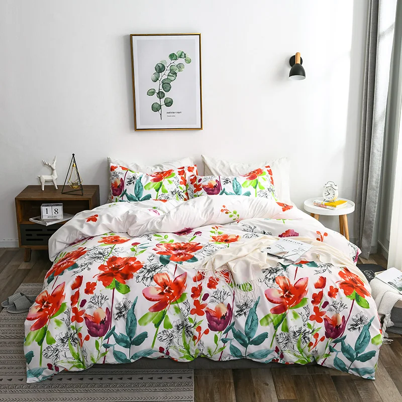 

Flowers High Quality 2/3pcs Bedding Set duvet Cover pillowcase soft Twin Single full queen king Size for Adults