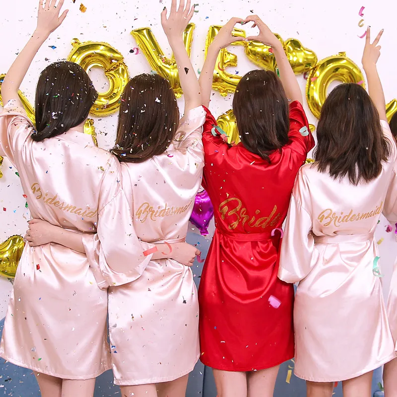 

Pajamas Women's Summer Women's Bronze Women's Robes Bridesmaid Formal Dress Bride Morning Gowns Red Festive Fashion Sisters Best