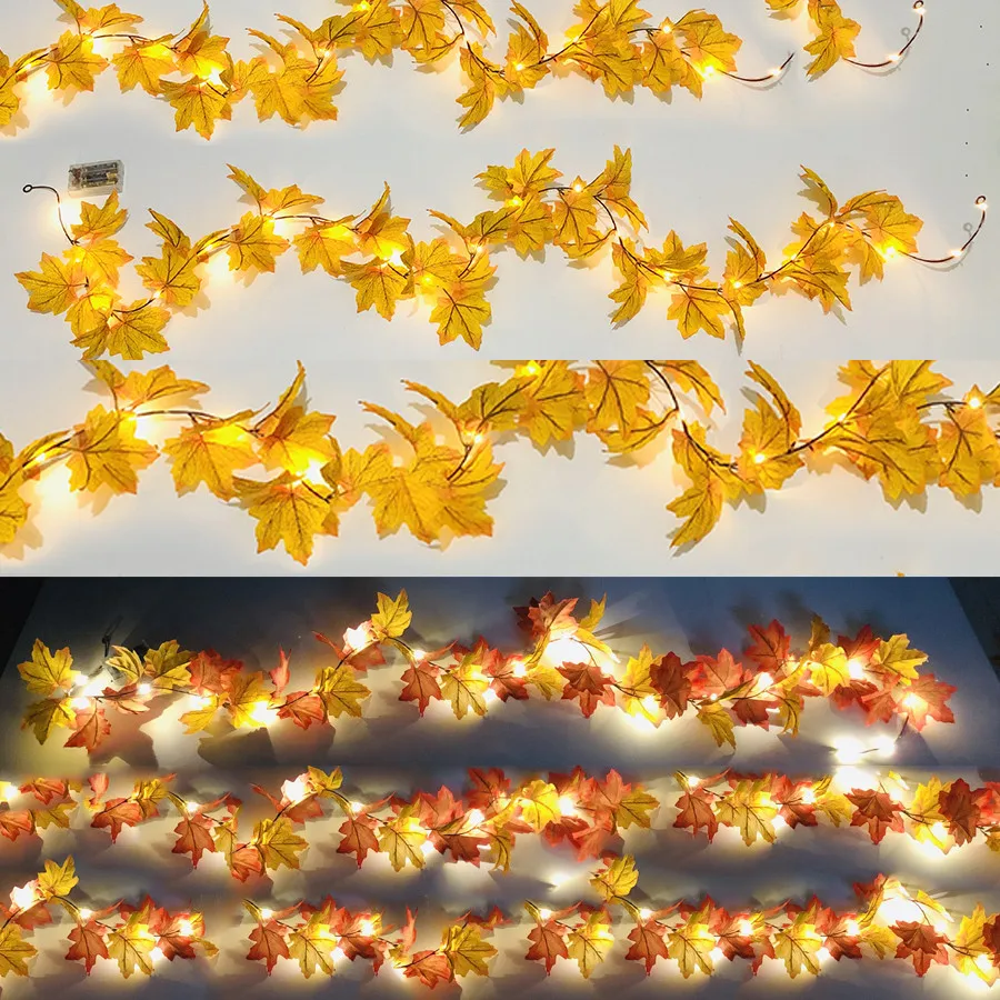 Thrisdar 2 м 20 светодиодный медный провод светодиодный свет с 52 шт. кленовые листья из ротанга осенние растительные гирлянды забор лестничные