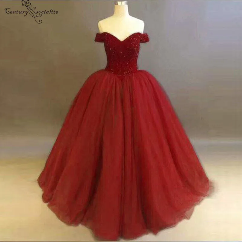 С открытыми плечами красное платье Quinceanera со стразами из бисера Puffly Юбка со шнуровкой на спине Сладкий 16 платья День рождения Бальные платья
