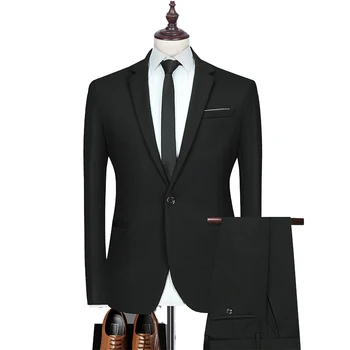 

(Blazer+pants) Business Official Men's Suit 2 Piece Slim Classic Groom Wedding Dress High Quality Fashion Large Size M-4XL suits