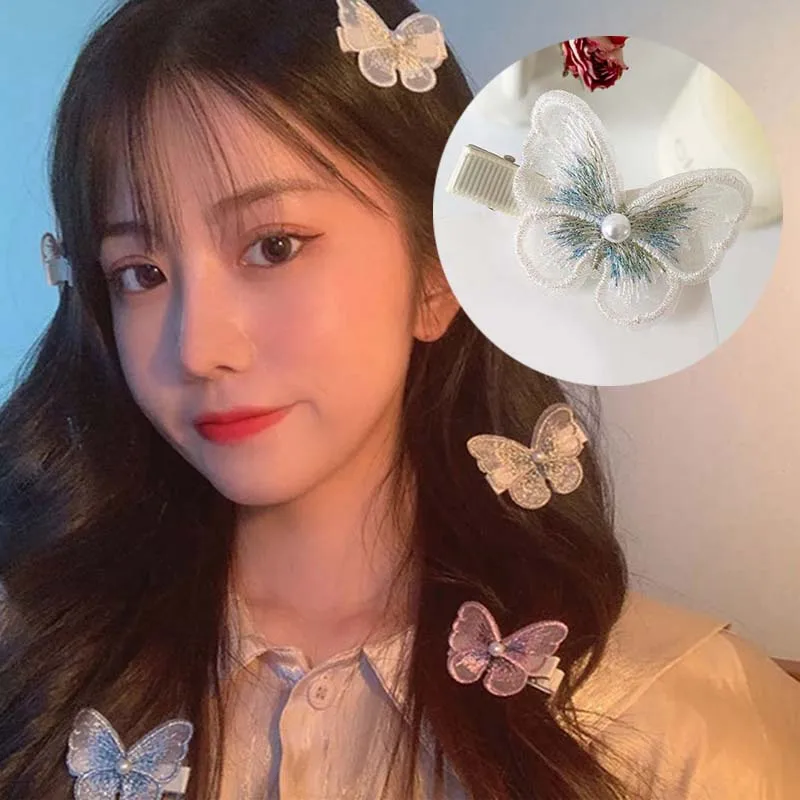 Beautiful Hairpins Barrettes Ornament Women Embroidered Butterfly Pearl Girls Hair Clips Accessories Styling Tools | Украшения и