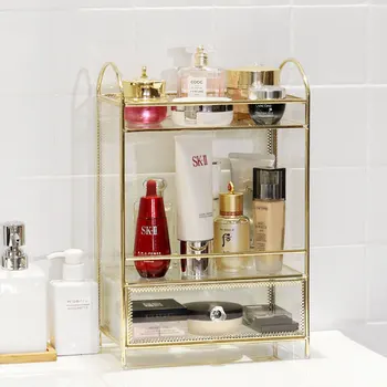 

Washstand in toilet Storage shelf Finishing rack Glass storage box Table top cosmetics skin care products bathroom organizer